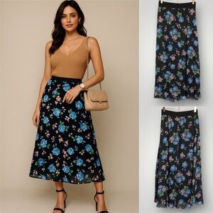 Lularoe Lola Skirt Size Medium Midi Lined With Sheer Floral Overlay 39” Length